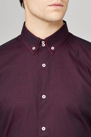 Burgundy Double Collar Long Sleeve Shirt